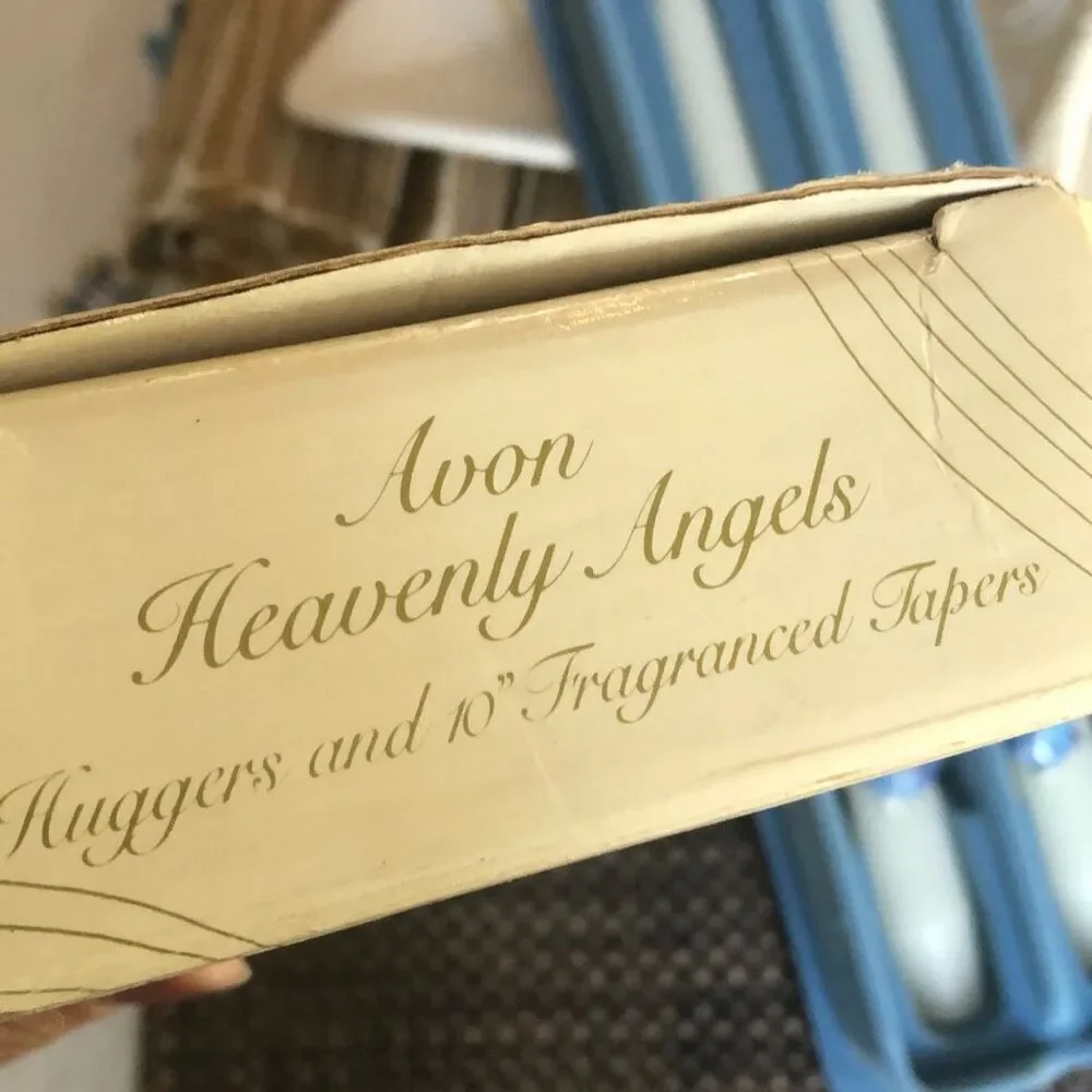 NEW vintage Avon heavenly angels ceramic taper candle huggers with white scented